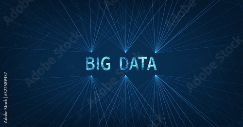 Big data low poly connection visualization concept on dark blue color background.