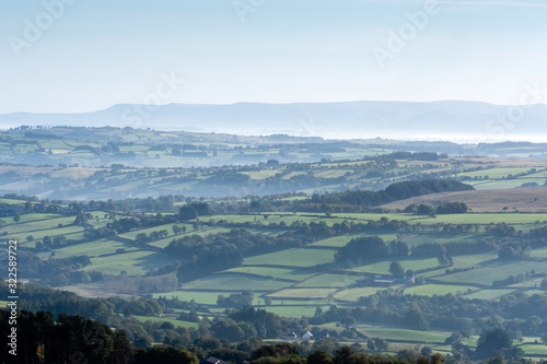 Open countryside near Brecon Powys Wales on a misty morning