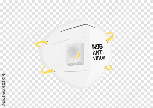 N95 particulate respirator mask vectors for filter dust and antivirus on transparency background