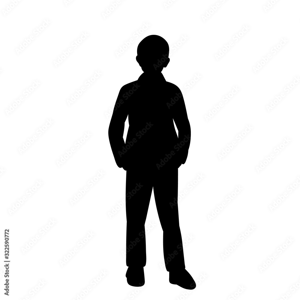 isolated, black silhouette boy, child
