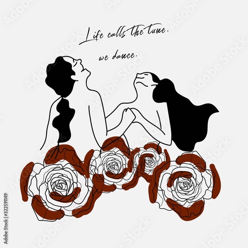 hand writing quote with illustration of black&white woman and red rose. Daily quote for positive, independent, free, positive female. Simple and modern style suitable for wall decor, cards, print. photo