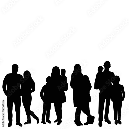 vector, isolated, black silhouette parents and children, families