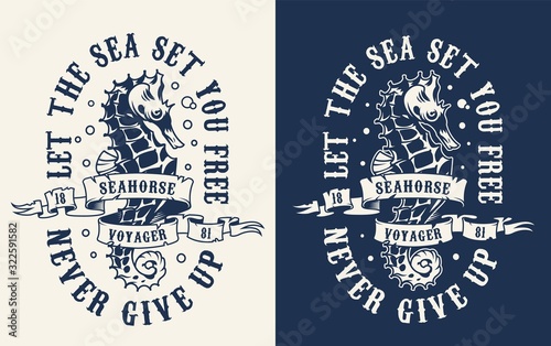 Vintage monochrome marine print