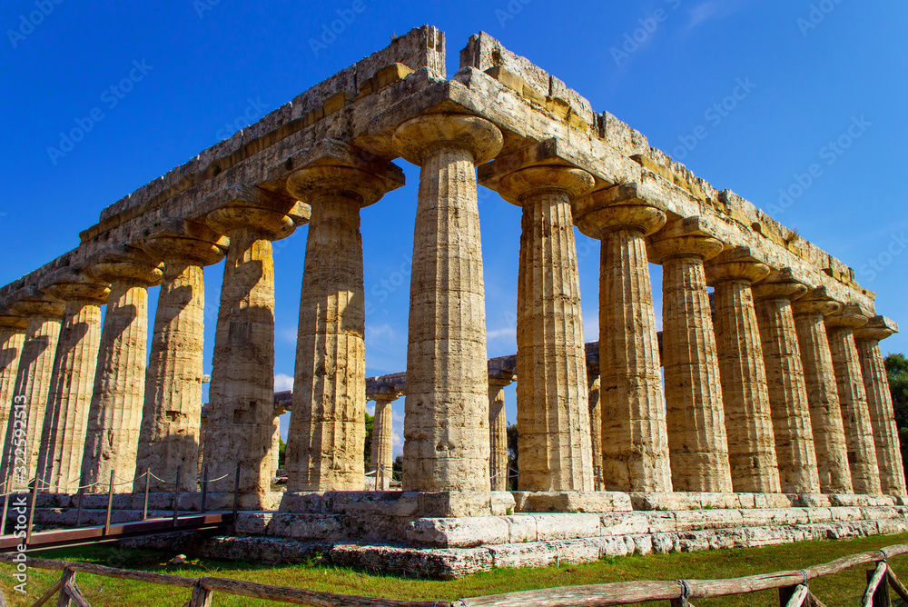The greek Temple of Neptune in the archaeological site of Paestum