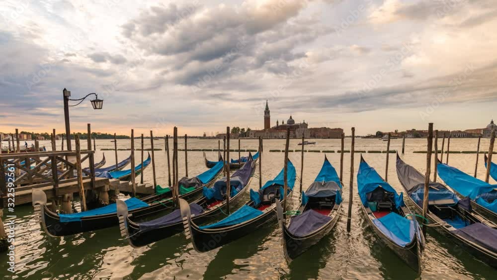 Venice Italy time lapse 4K, city skyline sunrise timelapse with Gondola boat Venice Italy time lapse 4K, city skyline sunrise timelapse with Gondola boat