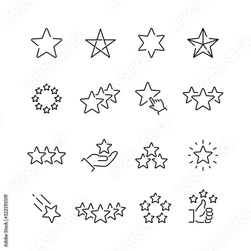Star related icons: thin vector icon set, black and white kit