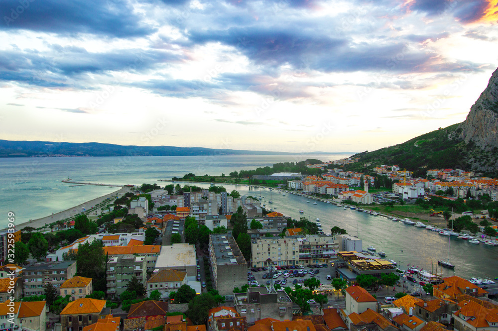 Fototapeta premium Harbor in the Omis city in the Croatia. Vacation. Travel. Sea. 