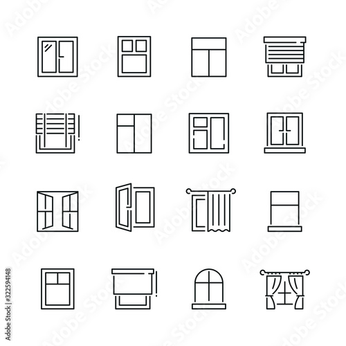 Window related icons: thin vector icon set, black and white kit