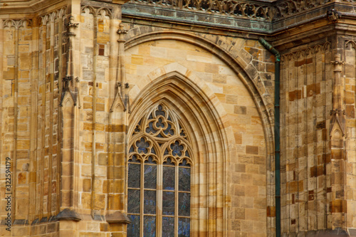 Prague. 05.10.019: The Metropolitan Cathedral of St. Vitus, Wenceslas and Adalbert is a Roman Catholic cathedral with spectacular medieval stained glass windows.