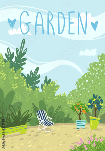 Cosy summer garden vector illustration 