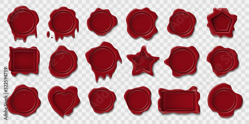 Wax seal. Embossed envelope postage stamps, medieval scroll wax seal, retro security signet postage certificate. Postmark blank cachet vector isolated illustration icons set