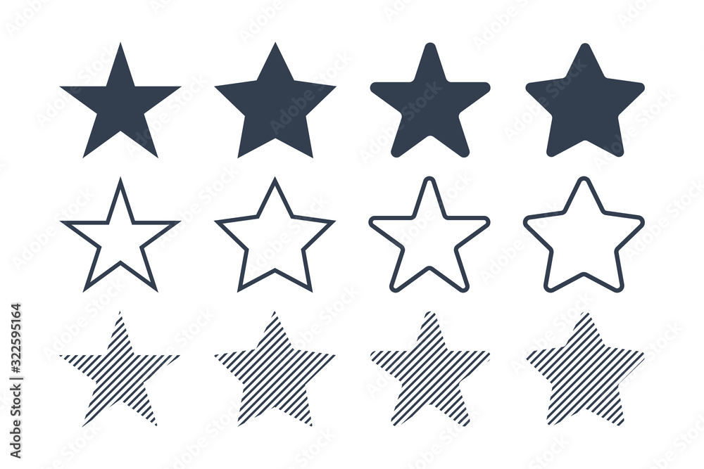 Star Icons Set. Fill Striped and Outline Shapes. Flat Vector Icon Design Template Element Star Icons Set. Fill Striped and Outline Shapes. Flat Vector Icon Design Template Element