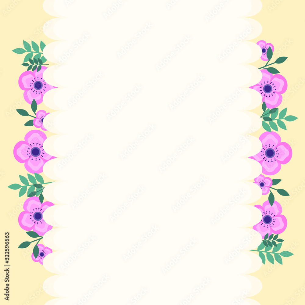 This is background with flowers, leaf. Cute vector card. Could be used for flyers, banners, postcards, holidays decorations, spring holidays, Women’s Day, Mother’s Day, wedding.