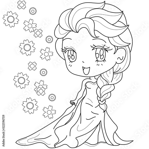 Cute fairy-tale Princess on a white background for  kids coloring book, vector illustration.
