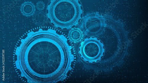 Gears Digital Technology wheel and Cock on Technology Background,vector