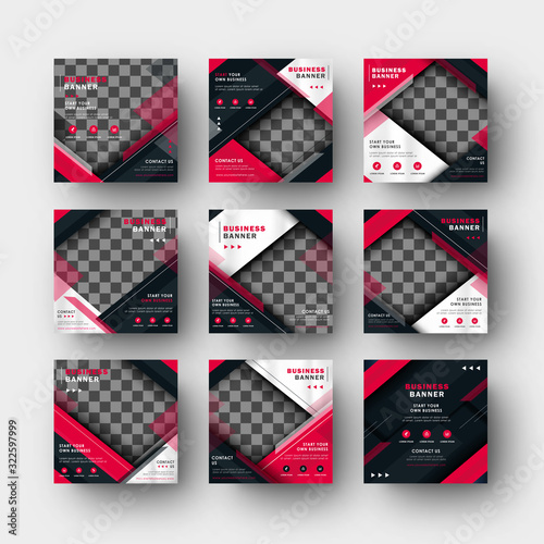 Business Company Social Media Instagram Feed Post Banner Red Black Template