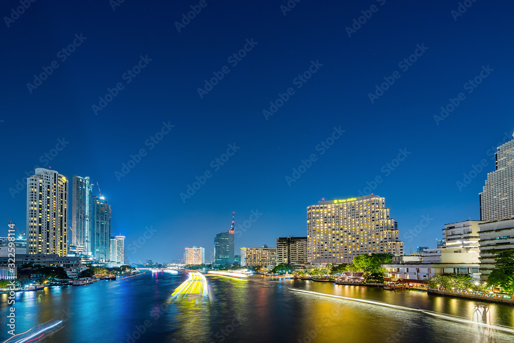 cityscape night Bangkok Chao pra ya river 