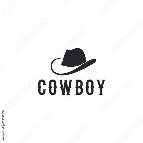 cowboy hat logo design template, simple white black color
