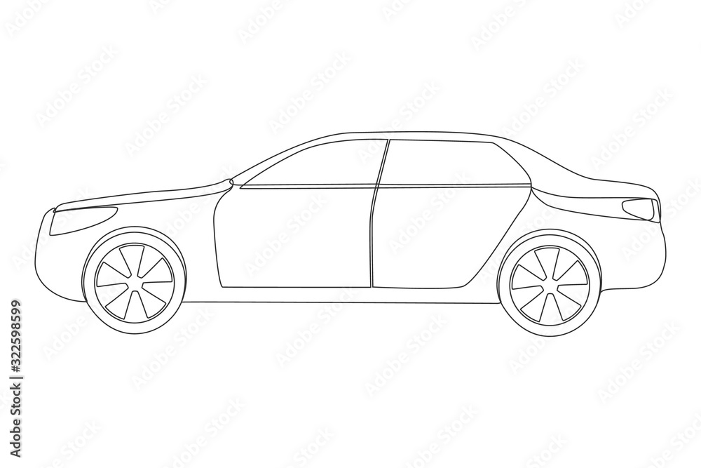 Car one line drawing on white isolated background. Vector illustration 