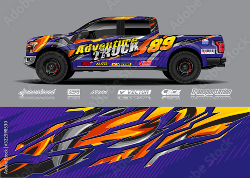 Truck wrap design vector illustration. Modern sport graphics. Abstract stripe racing and grunge background for wrap all vehicle  race car  rally  adventure vehicle and car livery.