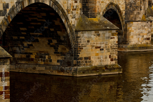 Prague. 10.05.2019: Palacky Bridge in Prague. Detail of pillar and arch, built of granite blocks of different colors. photo