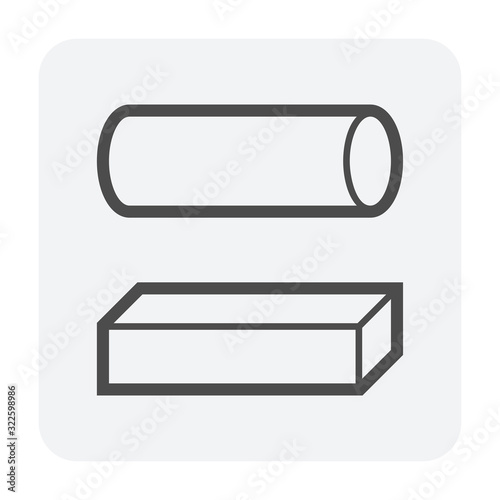 Metal or steel rod bar vector icon. Round and square section shape. That alloy of iron from steel production industry and metallurgy. For sawing, turning, milling, drilling and grinding to product.