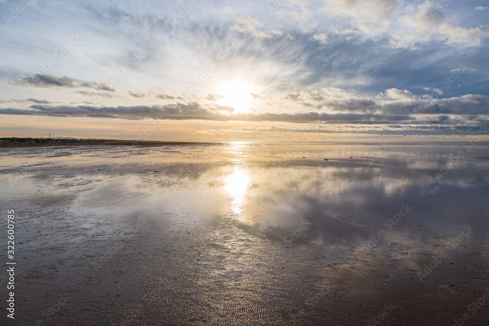 Evening reflections at low tide, at Southport Beach Evening reflections at low tide, at Southport Beach