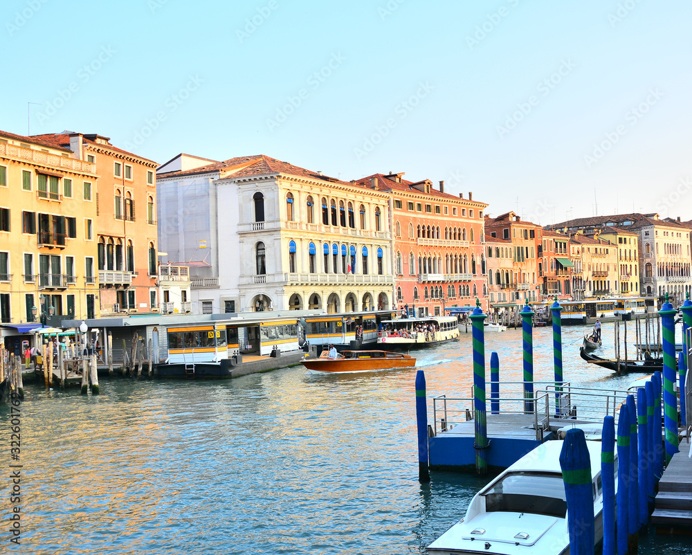 Grand Canal, Canale Grande, with boats and water buses, Venice, Italy