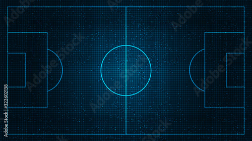 Vector Football field on Digital Technology Background.