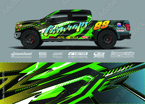 Truck wrap design vector illustration. Modern sport graphics. Abstract stripe racing and grunge background for wrap all vehicle, race car, rally, adventure vehicle and car livery.
