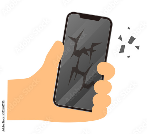 画面が割れたスマートフォン