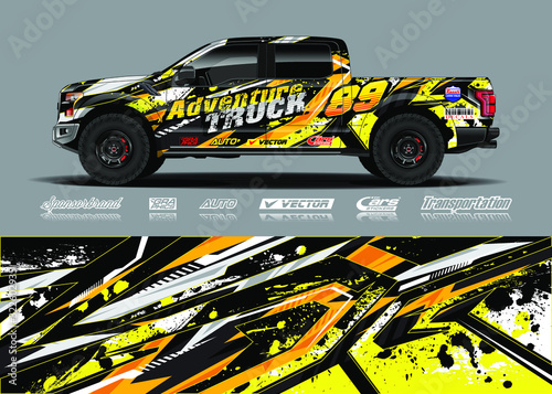 Truck wrap design vector illustration. Modern sport graphics. Abstract stripe racing and grunge background for wrap all vehicle, race car, rally, adventure vehicle and car livery.