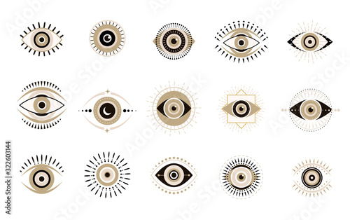 Evil eyes collection. Contemporary modern, trendy vector illustrations, home decor idea