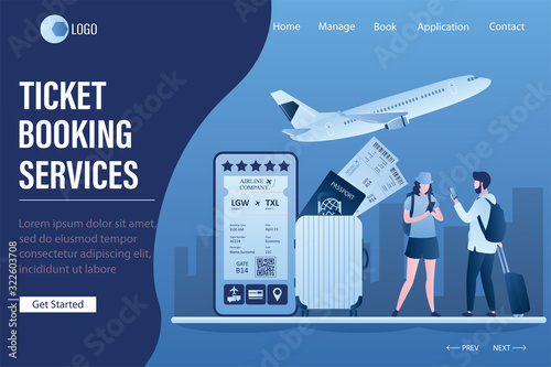 Ticket booking services landing page template. Low cost flights, budget air tickets, cheap flights concept.