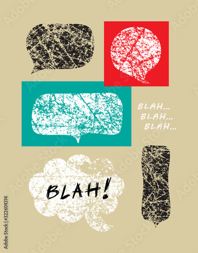 Grunge Speech Bubbles with Blah blah blah phrase Vector Set
