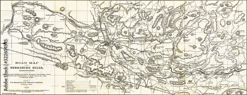 Restored reproduction of a 1896 road map of the Berkshire Hills region of Western Massachusetts. It was a tourist destination in the past as it is now. photo