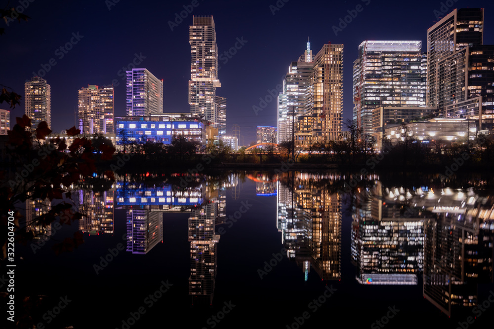 Fototapeta premium Downtown Austin sits on the banks of Lady Bird Lake. 