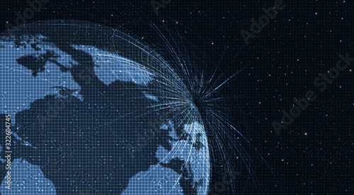 Digital broken earth in outer space Planet,Collision and .meteor concept design,vector illustration.