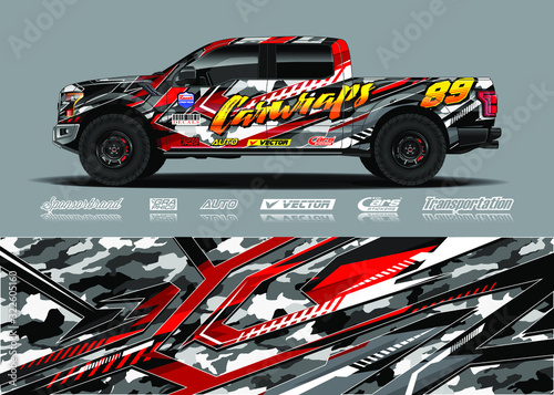 Truck wrap design vector illustration. Modern sport graphics. Abstract stripe racing and grunge background for wrap all vehicle, race car, rally, adventure vehicle and car livery.