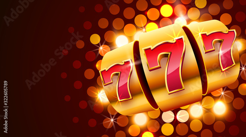 Slot machine wins the jackpot. 777 Big win casino concept.