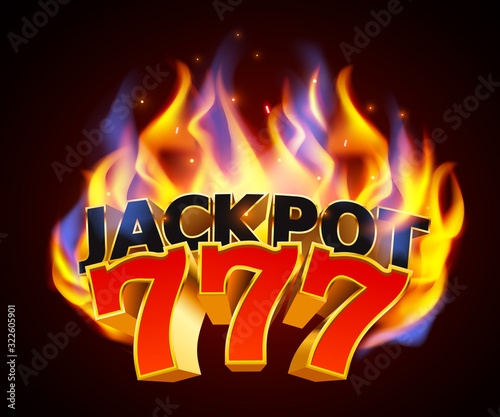 Burning slot machine wins wins the jackpot. Fire casino concept. Hot 777