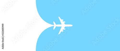 Airplane opening background behind itself. Simple stylish background for air travel, cruises, tours. Business card, banner for a trip abroad on vacation. Airport advertising