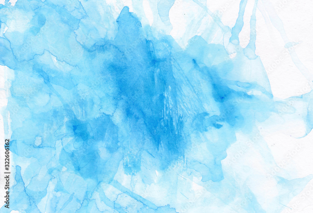 Obraz premium Watercolor blue texture. Bright splash illustration on a white isolated background. Design for social networks, web, print, postcard.