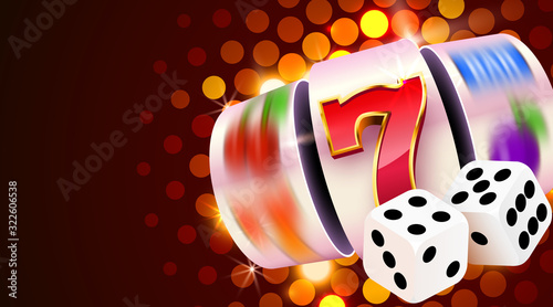 Slot machine and dices wins the jackpot. 777 Big win casino concept.