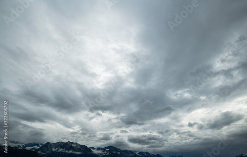 Blue, scattered, dark. stormy clouds during the day