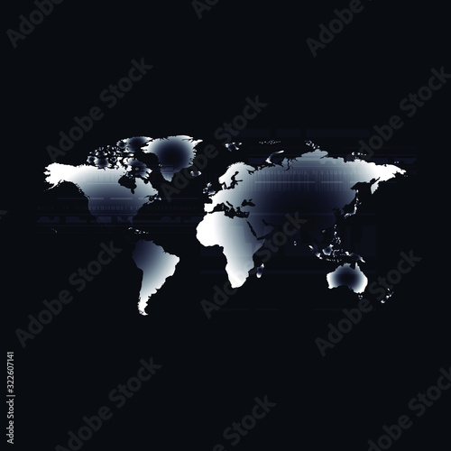 modern futuristic digital space world map isolated on dark background