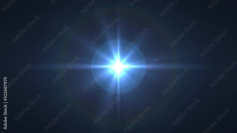 4K Blue star burst sci fi intro background. Space and lens flare background concept. Beautiful intro wallpaper texture.