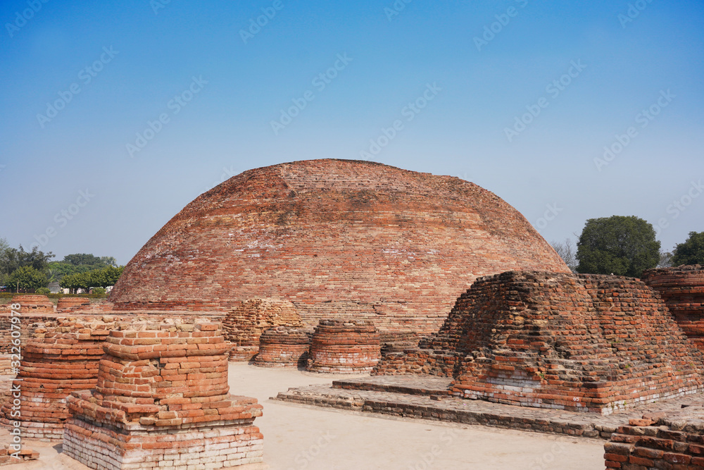 Ananda Stupa With Ashoka Pillar in Vaishali, India