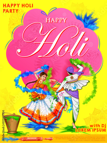 illustration of Happy Holi Background for Festival of Colors celebration greetings © vectomart