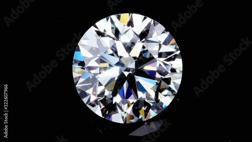 Natural big round diamond on a black background Unique extreme close up shooting. 
